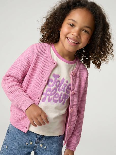Buttoned cardigan for girls lilac - vertbaudet enfant 