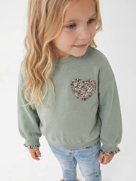 Sweatshirt for girls grey green - vertbaudet enfant 