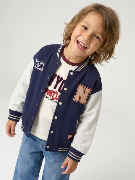 Teddy sweatshirt for boys fir green+navy blue - vertbaudet enfant 