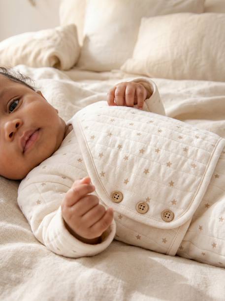 Quilted Set: Cardigan + Fully Printed Footed Trousers ecru+rose+vanilla - vertbaudet enfant 