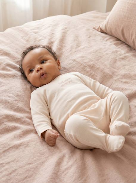 Pack of 3 baby sleepsuits with back opening ecru+sage green - vertbaudet enfant 