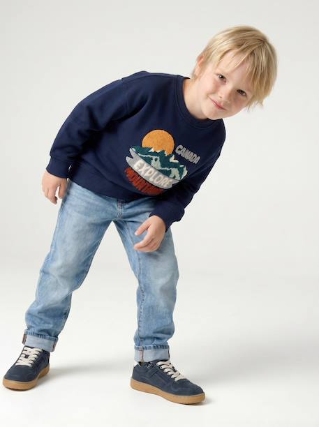 Crewneck sweatshirt for boys navy blue+tomato red - vertbaudet enfant 