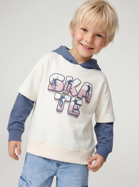 Hooded sweatshirt for boys ecru - vertbaudet enfant 
