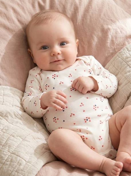 Pack of 3 long-sleeved bodysuits for baby ecru - vertbaudet enfant 