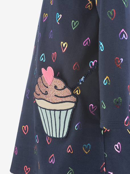 Happy Girls cotton dress with hearts and cupcake for girls navy blue+sweet pink - vertbaudet enfant 