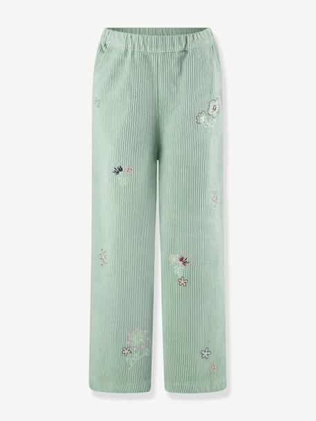 Pantalon en velours côtelé avec fleurs fille Happy Girls vert sauge - vertbaudet enfant 