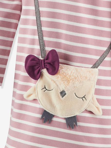 Happy Girls striped dress with owl for girls navy blue+nude pink - vertbaudet enfant 