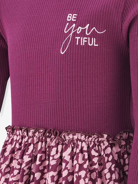 Robe avec jupe imprimée et inscription fille Happy Girls bordeaux - vertbaudet enfant 