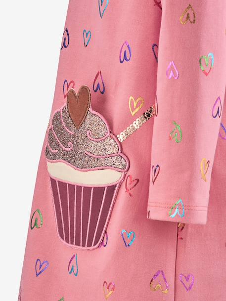 Happy Girls cotton dress with hearts and cupcake for girls navy blue+sweet pink - vertbaudet enfant 