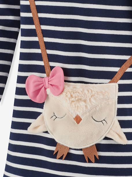 Happy Girls striped dress with owl for girls navy blue+nude pink - vertbaudet enfant 