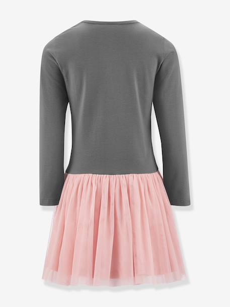 Happy Girls dress with tulle skirt and ballerina print for girls grey - vertbaudet enfant 