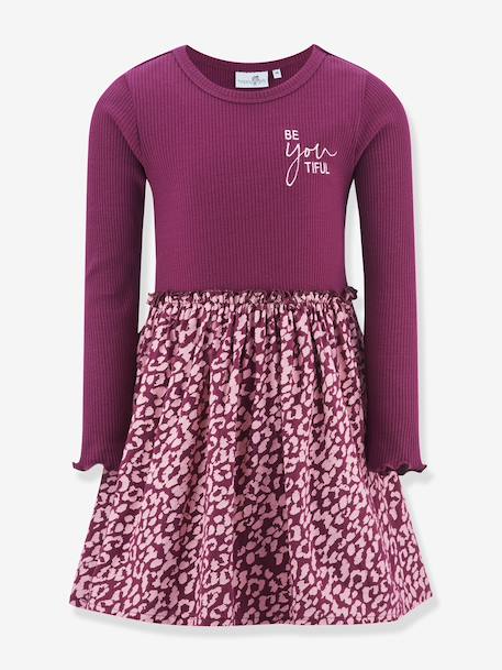 Robe avec jupe imprimée et inscription fille Happy Girls bordeaux - vertbaudet enfant 