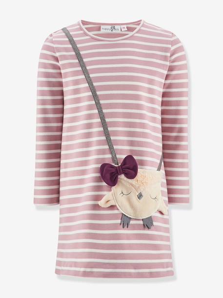 Happy Girls striped dress with owl for girls navy blue+nude pink - vertbaudet enfant 
