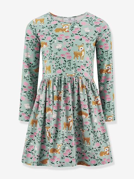 Robe avec biches et fleurs fille Happy Girls bordeaux+vert sauge - vertbaudet enfant 