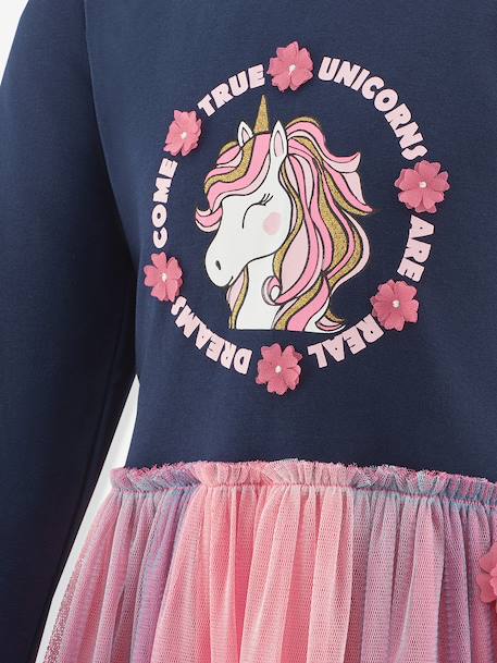 Happy Girls unicorn dress with colourful tulle skirt for girls navy blue - vertbaudet enfant 