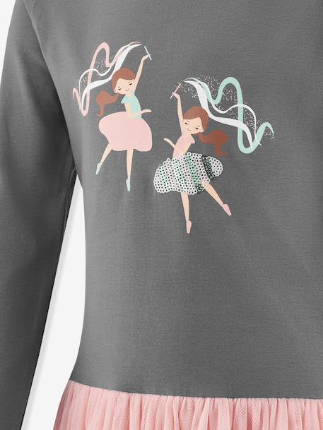 Happy Girls dress with tulle skirt and ballerina print for girls grey - vertbaudet enfant 