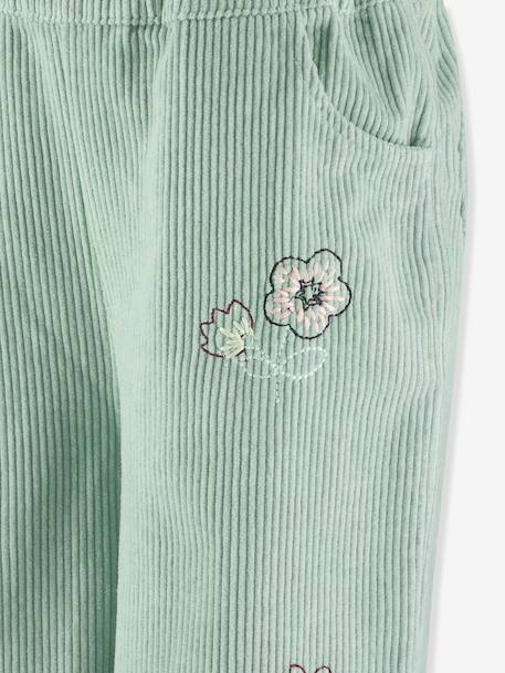 Pantalon en velours côtelé avec fleurs fille Happy Girls vert sauge - vertbaudet enfant 