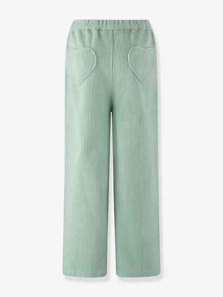 Pantalon en velours côtelé avec fleurs fille Happy Girls vert sauge - vertbaudet enfant 