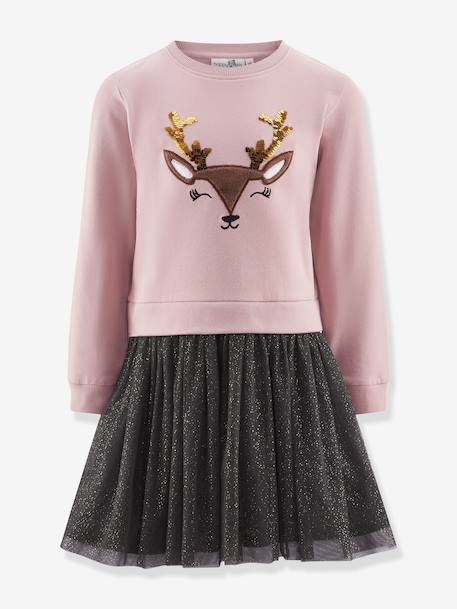 Robe avec renne à sequins fille Happy Girls rose nude - vertbaudet enfant 