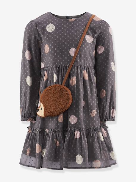 Happy Girls plumetis crepe dress with hedgehog bag for girls grey - vertbaudet enfant 
