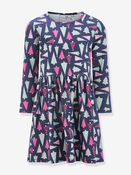 Happy Girls Christmas tree print dress for girls navy blue - vertbaudet enfant 