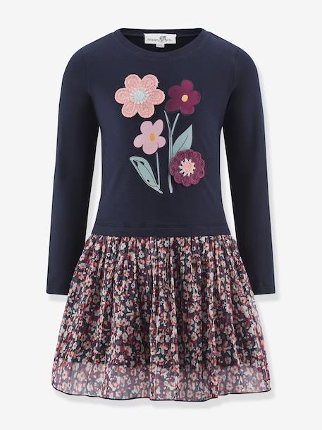 Robe avec fleurs fille Happy Girls marine - vertbaudet enfant 