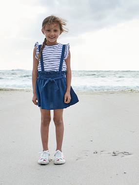 Girls-Skirts-Striped T-Shirt + Cotton Gauze Skirt Outfit, for Girls