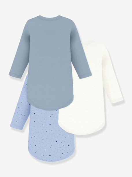 PETIT BATEAU Pack of 3 long-sleeved bodysuits blue - vertbaudet enfant 