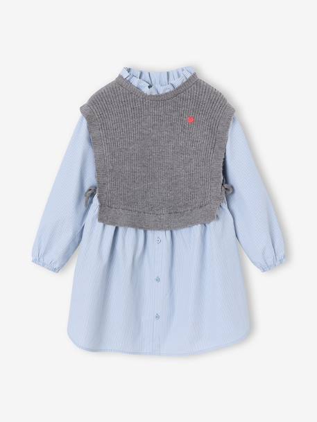Robe-chemise fille effet 2 en 1 écru+gris chiné+marine - vertbaudet enfant 
