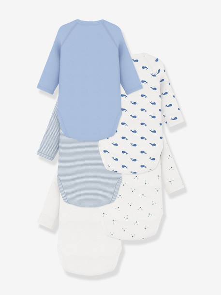 PETIT BATEAU Pack of 5 long-sleeved wrapover bodysuits blue - vertbaudet enfant 