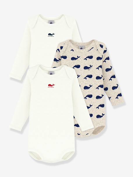 PETIT BATEAU Pack of 3 long-sleeved bodysuits white - vertbaudet enfant 