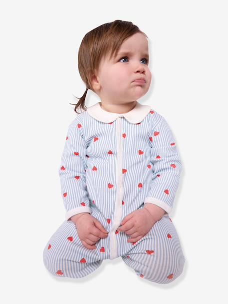 Pyjama bébé à col imprimé coeurs bleu clair - vertbaudet enfant 