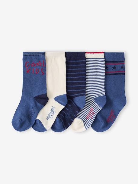 Pack of 5 Pairs of 'Cool Kids' Socks for Boys azure+indigo+night blue+sage green - vertbaudet enfant 