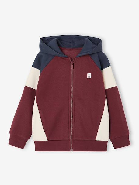Sweat zippé garçon capuche coloblock bleu moyen+bordeaux+ocre+vert - vertbaudet enfant 