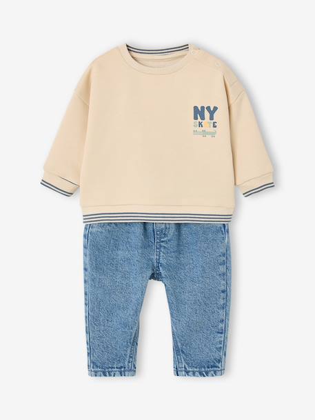Sweatshirt and jeans set for baby boys vanilla - vertbaudet enfant 
