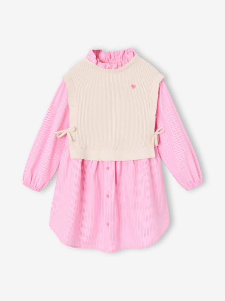 2-in-1-Effect Shirt Dress ecru+marl grey+navy blue - vertbaudet enfant 