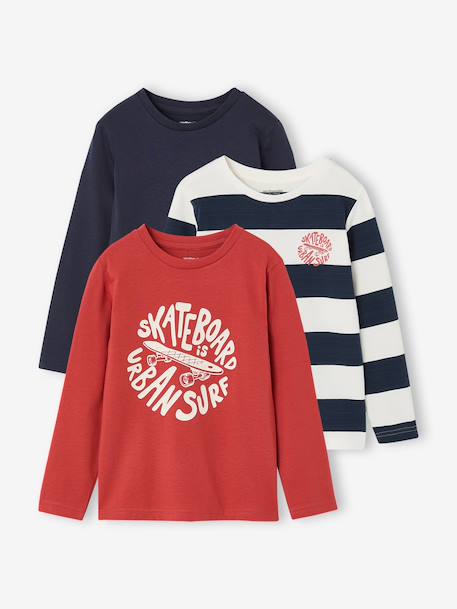 Pack of 3 long-sleeved T-shirts for boys caramel+lilac+rust+sage green - vertbaudet enfant 