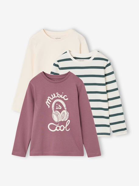Pack of 3 long-sleeved T-shirts for boys caramel+lilac+rust+sage green - vertbaudet enfant 