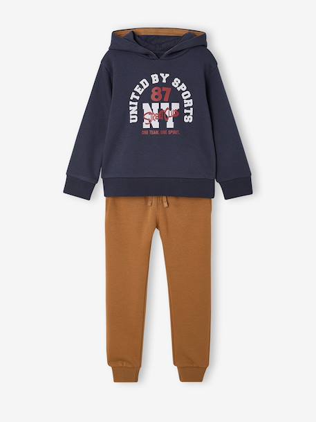 Ensemble sport garçon à capuche bordeaux+ocre+vert sauge - vertbaudet enfant 