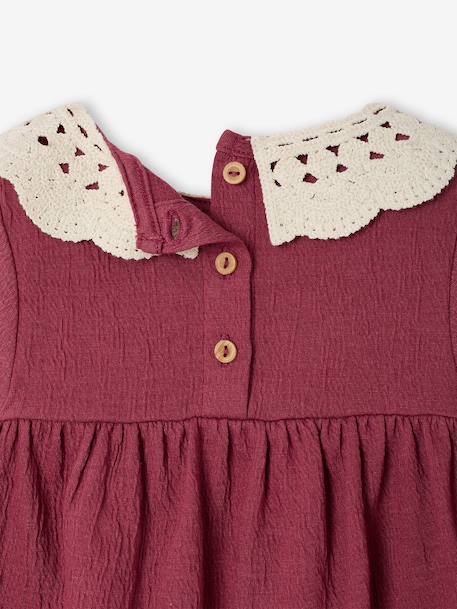T-shirt bébé en jersey froissé avec col en crochet caramel+prune - vertbaudet enfant 