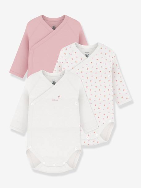 Pack of 3 long-sleeved wrapover bodysuits by PETIT BATEAU rose - vertbaudet enfant 