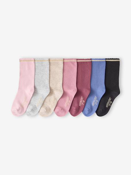 Lot de 7 paires de mi-chaussettes fille lurex bleu+framboise+mauve+rose poudré - vertbaudet enfant 