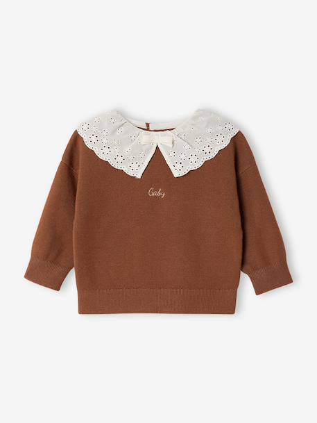Long-sleeved jumper for baby girls mauve+mocha - vertbaudet enfant 