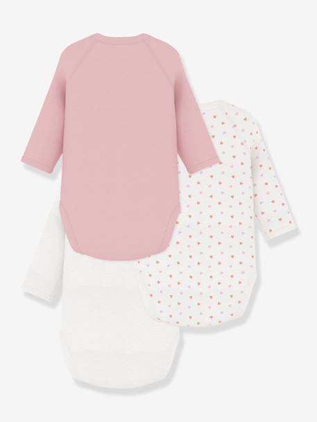 Pack of 3 long-sleeved wrapover bodysuits by PETIT BATEAU rose - vertbaudet enfant 