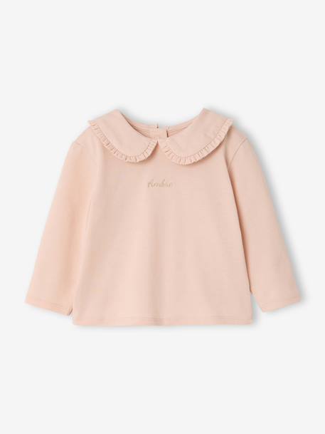 Long Sleeve Top with Peter Pan Collar, for Babies aqua green+Beige+pale pink - vertbaudet enfant 