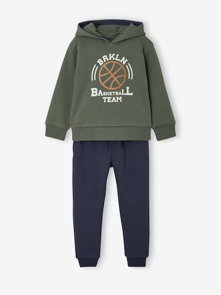 Ensemble sport garçon à capuche bordeaux+ocre+vert sauge - vertbaudet enfant 