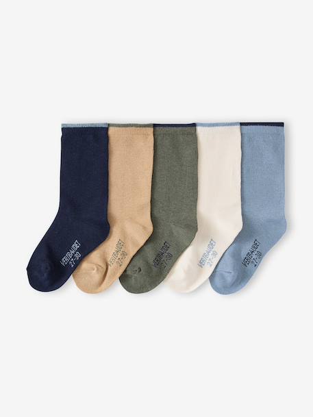 Pack of 5 Pairs of Basics Socks for Boys beige+olive - vertbaudet enfant 
