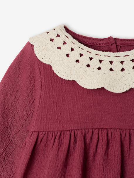 T-shirt for babies in crinkled jersey with crochet collar caramel+plum - vertbaudet enfant 