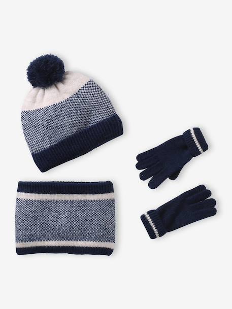Ensemble garçon bonnet, snood et gants marine - vertbaudet enfant 
