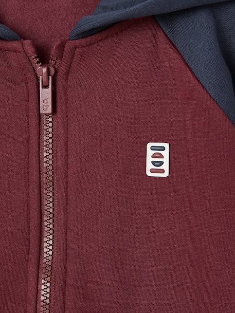 Sweat zippé garçon capuche coloblock bleu moyen+bordeaux+ocre+vert - vertbaudet enfant 